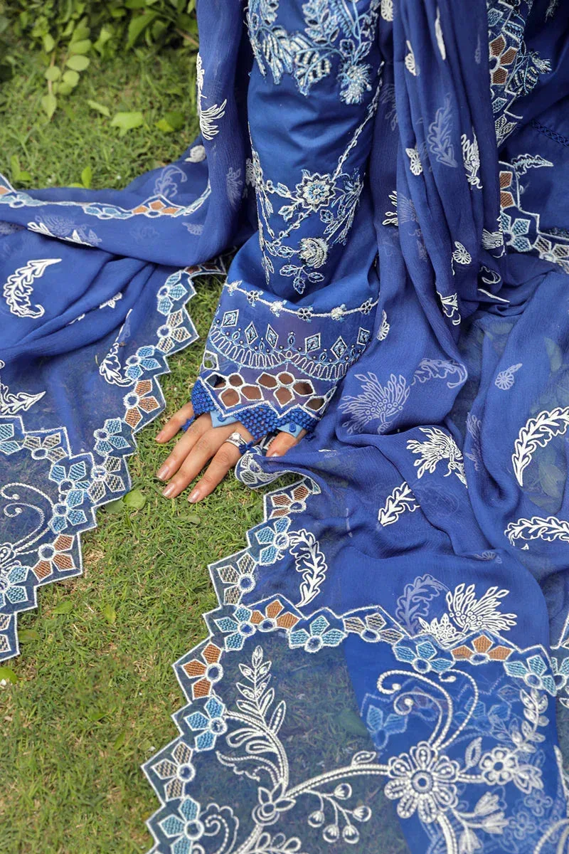 Qalamkar Festive Lawn 2024 Blue Chiffon – view 5 – Poshaq