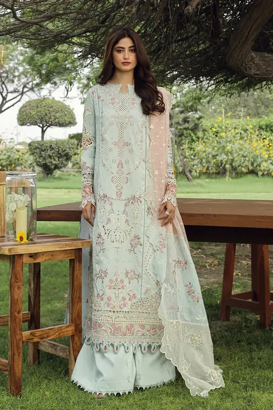 Qalamkar Festive Lawn 2024 Blue Jacquard – view 1 – Poshaq