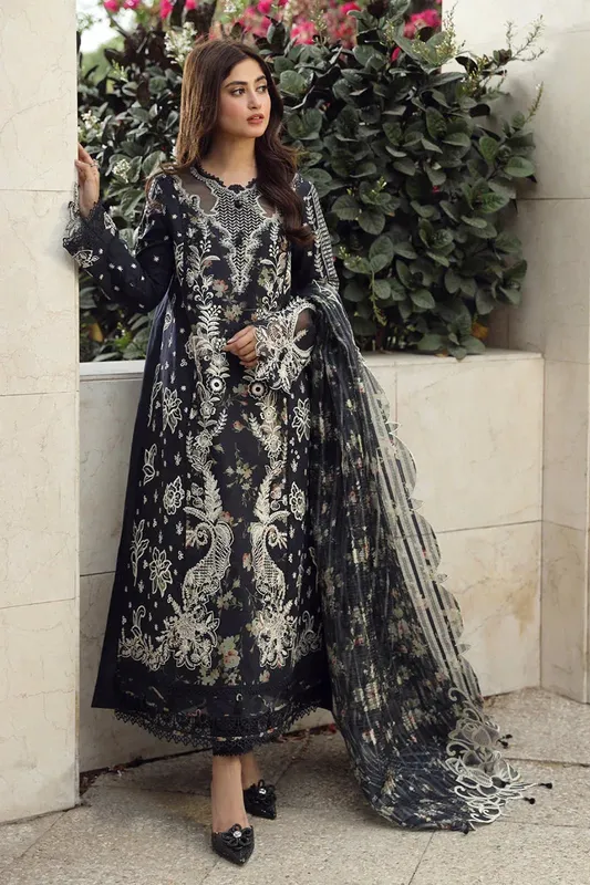 Qalamkar Festive Lawn 2024 Black Jacquard – view 1 – Poshaq