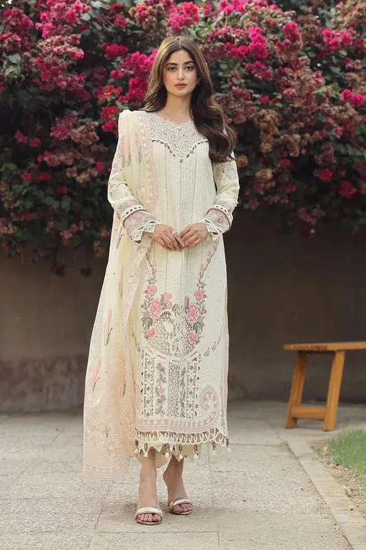 Qalamkar Festive Lawn 2024 Ivory Jacquard – view 1 – Poshaq