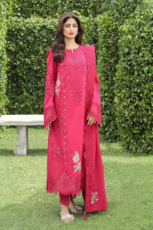 Qalamkar Festive Lawn 2024 Red Jacquard – view 1 – Poshaq