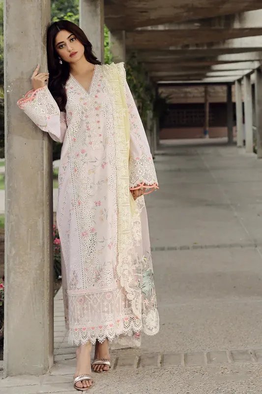 Qalamkar Festive Lawn 2024 Pink Chiffon – view 1 – Poshaq