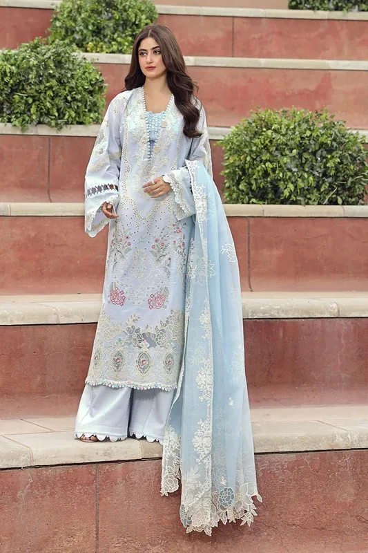 Qalamkar Festive Lawn 2024 Blue Cotton – view 1 – Poshaq
