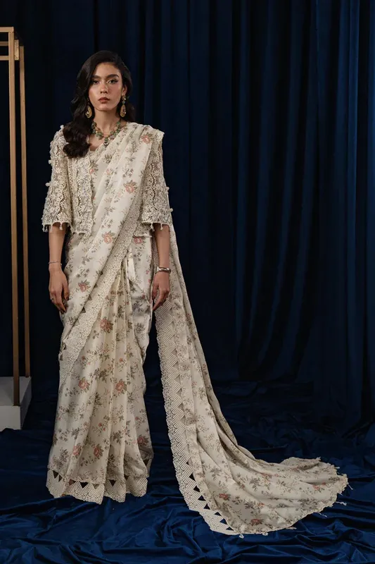Qalamkar Luxe Pret Grey Raw Silk – view 1 – Poshaq