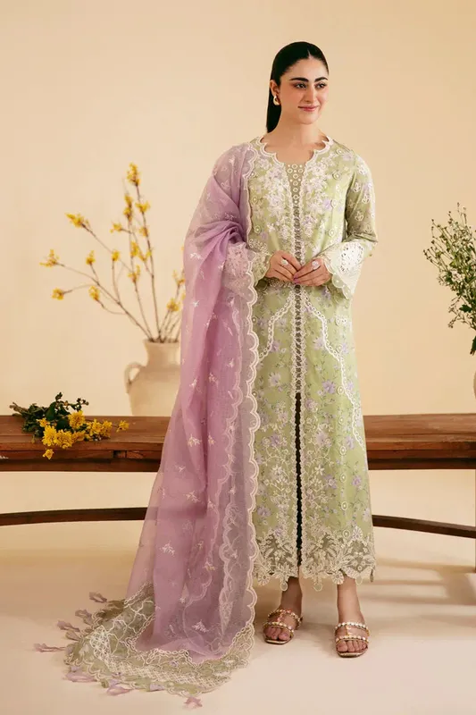 Qalamkar Qlinekari Luxury Lawn Grey Jacquard – view 1 – Poshaq