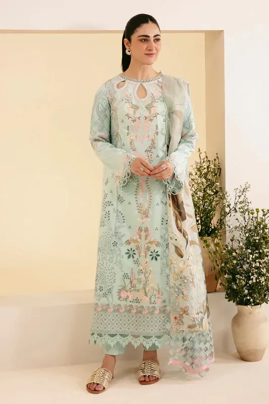 Qalamkar Qlinekari Luxury Lawn Ferozi Jacquard – view 1 – Poshaq