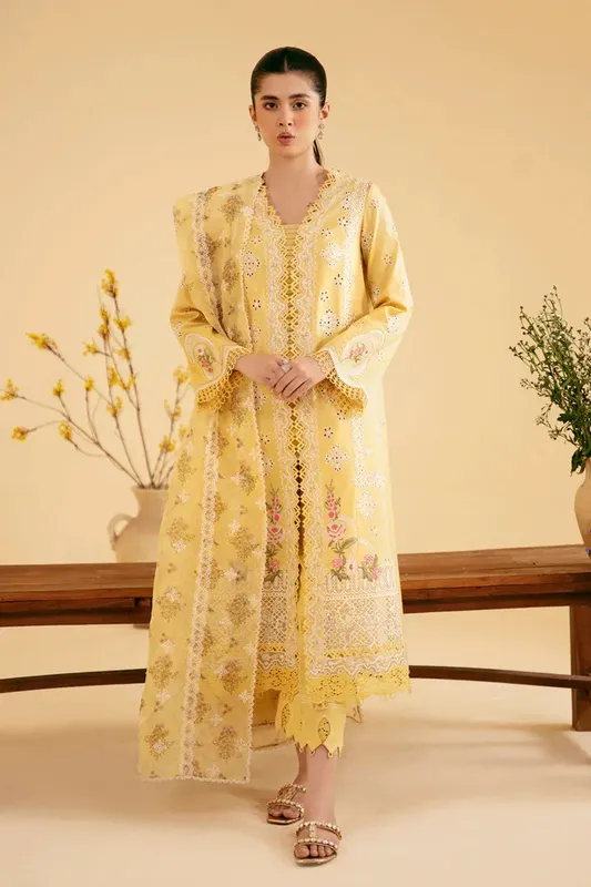 Qalamkar Qlinekari Luxury Lawn Yellow Lawn – view 1 – Poshaq