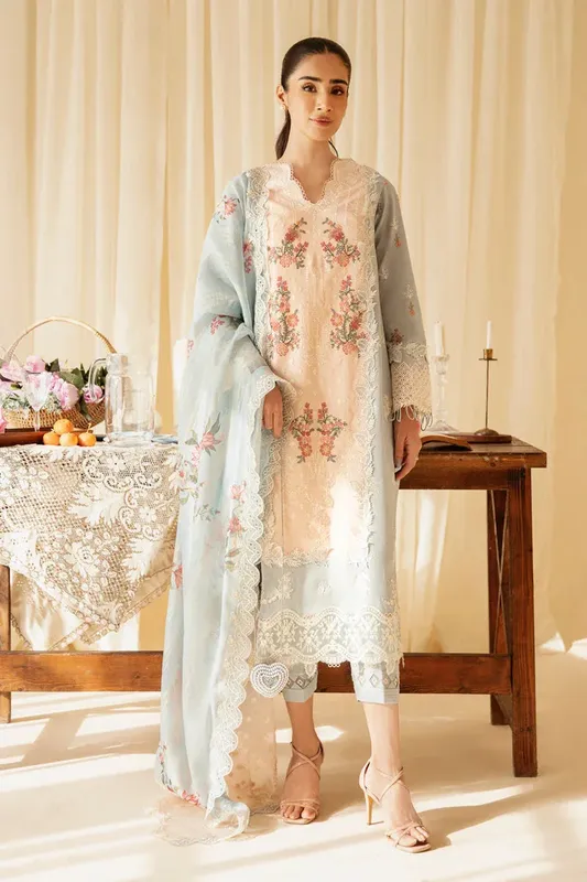 Qalamkar Qlinekari Luxury Lawn Grey Jacquard – view 1 – Poshaq