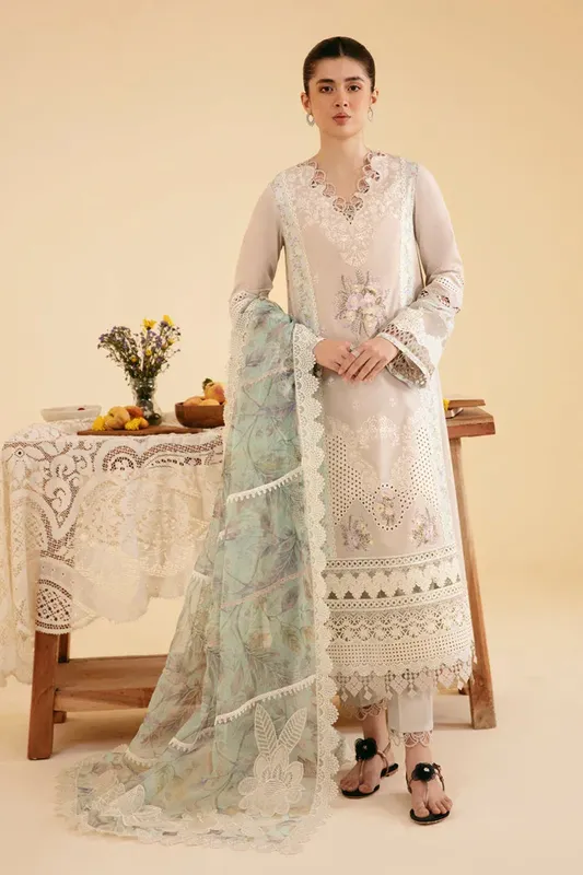 Qalamkar Qlinekari Luxury Lawn Pink Lawn – view 1 – Poshaq