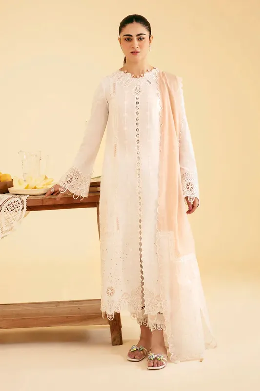 Qalamkar Qlinekari Luxury Lawn White Jacquard – view 1 – Poshaq