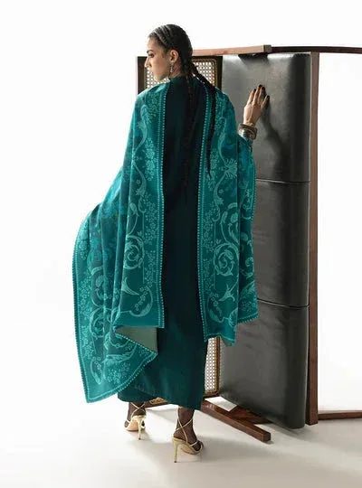 Zainab Chottani Winter Shawl 25 Dark Teal Blue Organza – view 2 – Poshaq