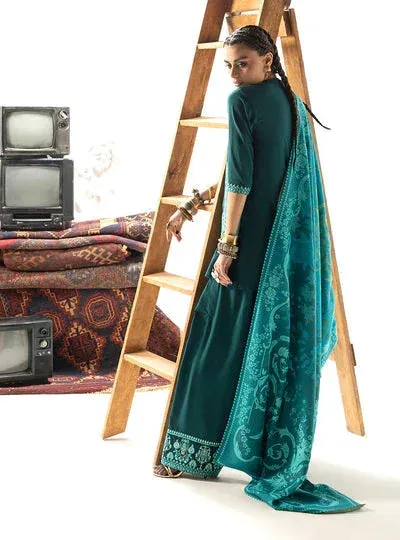 Zainab Chottani Winter Shawl 25 Dark Teal Blue Organza – view 3 – Poshaq