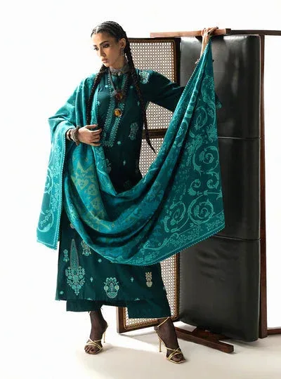 Zainab Chottani Winter Shawl 25 Dark Teal Blue Organza – view 4 – Poshaq