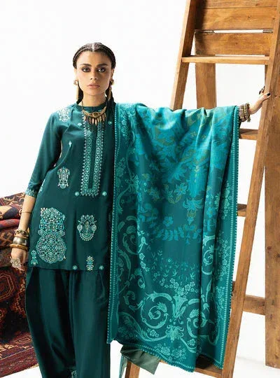 Zainab Chottani Winter Shawl 25 Dark Teal Blue Organza – view 5 – Poshaq