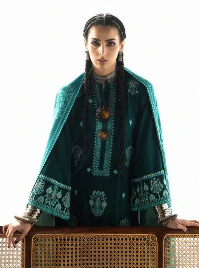 Zainab Chottani Winter Shawl 25 Dark Teal Blue Organza – view 6 – Poshaq