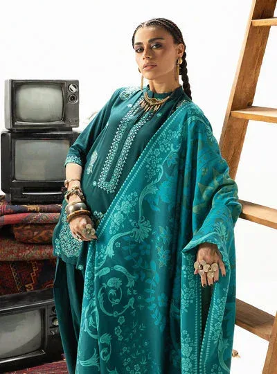 Zainab Chottani Winter Shawl 25 Dark Teal Blue Organza – view 7 – Poshaq