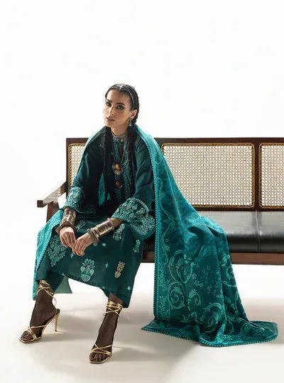 Zainab Chottani Winter Shawl 25 Dark Teal Blue Organza – view 8 – Poshaq