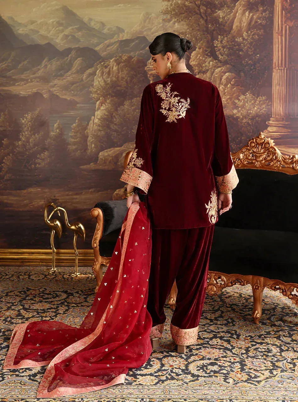 Zainab Chottani Velura Velvet Edit 25 Maroon Organza – view 2 – Poshaq