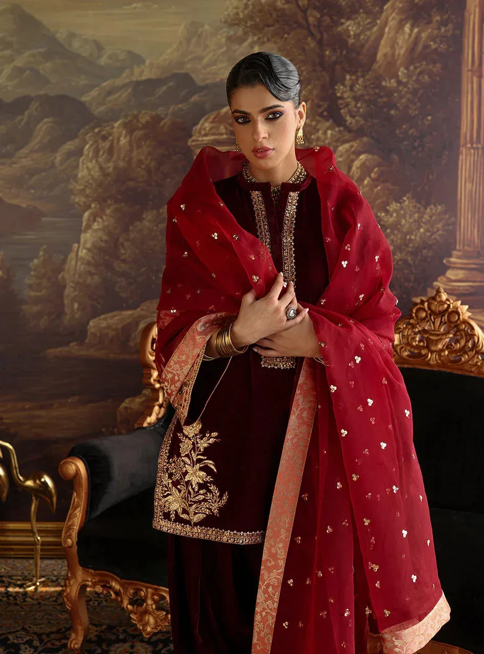Zainab Chottani Velura Velvet Edit 25 Maroon Organza – view 3 – Poshaq