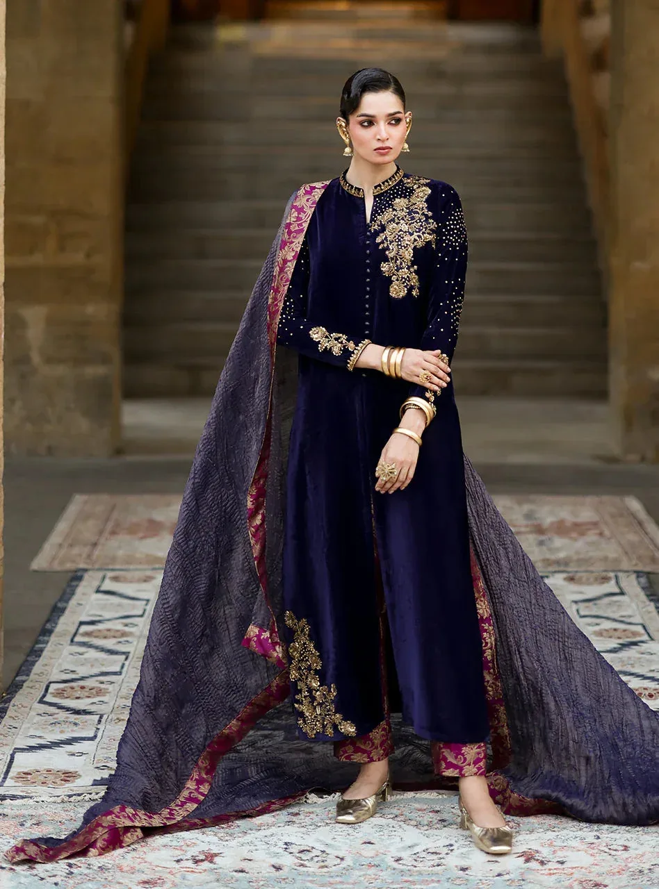 Zainab Chottani Velura Velvet Edit 25 Dark Blue Velvet – view 1 – Poshaq