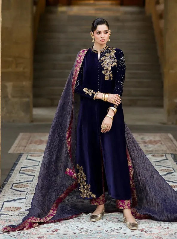 Zainab Chottani Velura Velvet Edit 25 Dark Blue Velvet – view 1 – Poshaq