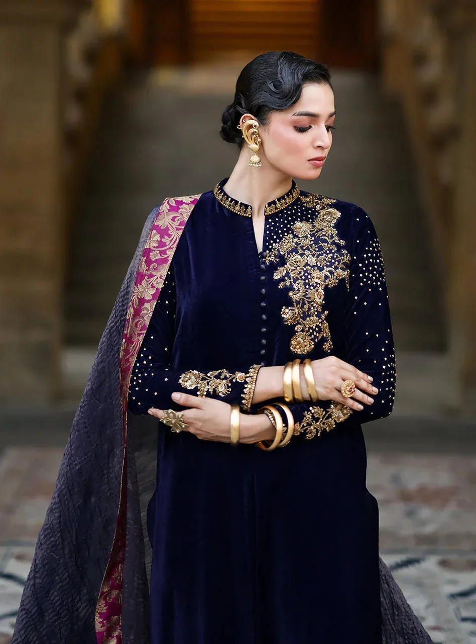 Zainab Chottani Velura Velvet Edit 25 Dark Blue Velvet – view 3 – Poshaq