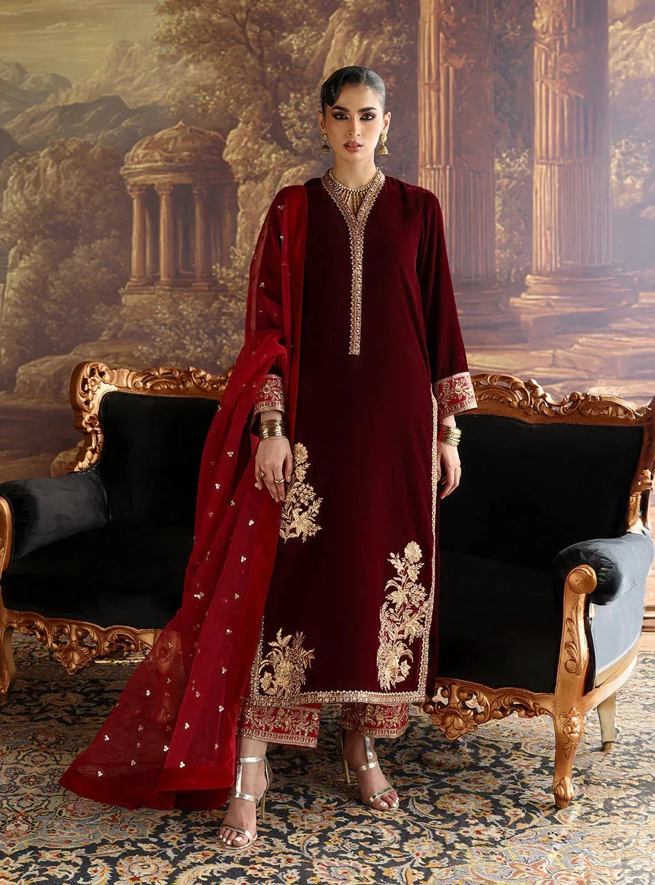 Zainab Chottani Velura Velvet Edit 25 Maroon Organza – view 1 – Poshaq
