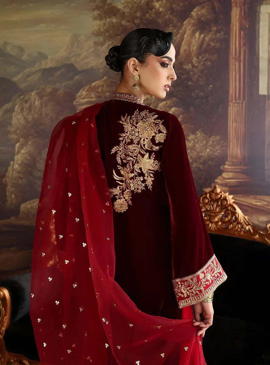 Zainab Chottani Velura Velvet Edit 25 Maroon Organza – view 2 – Poshaq
