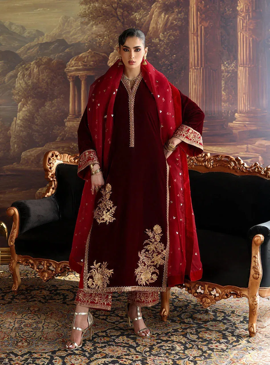 Zainab Chottani Velura Velvet Edit 25 Maroon Organza – view 3 – Poshaq