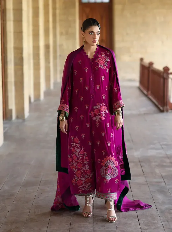 Zainab Chottani Velura Velvet Edit 25 Magenta Raw Silk – view 1 – Poshaq