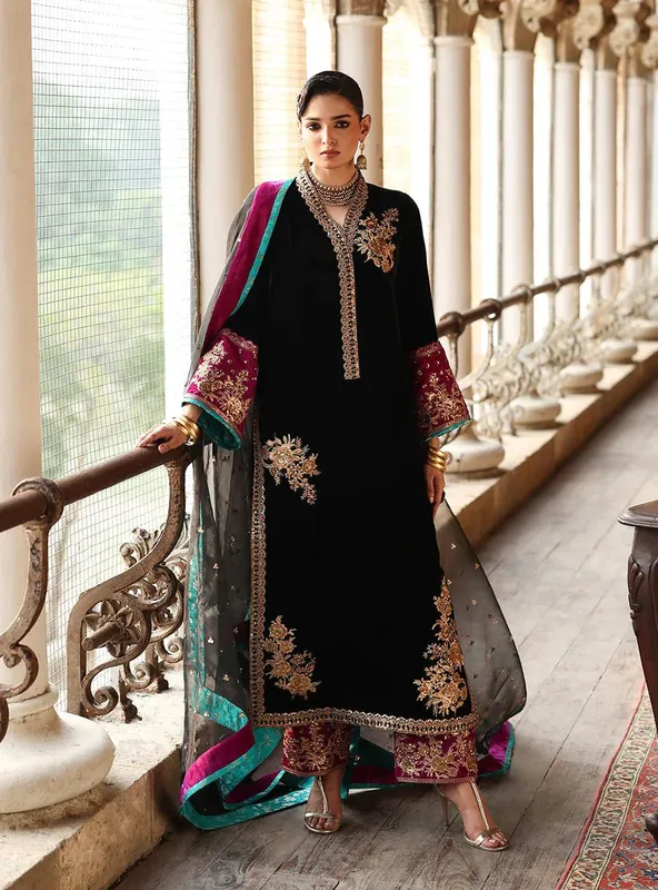 Zainab Chottani Velura Velvet Edit 25 Black Organza – view 1 – Poshaq