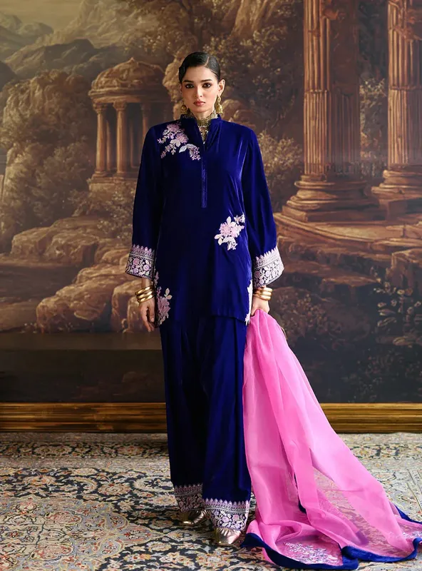 Zainab Chottani Velura Velvet Edit 25 Cobalt Blue Organza – view 1 – Poshaq