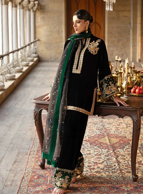 Zainab Chottani Velura Velvet Edit 25 Black Organza – view 1 – Poshaq
