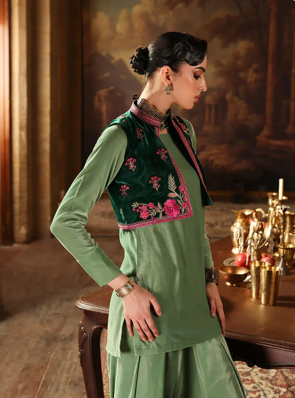 Zainab Chottani Velura Velvet Edit 25 Sage Green Velvet – view 3 – Poshaq