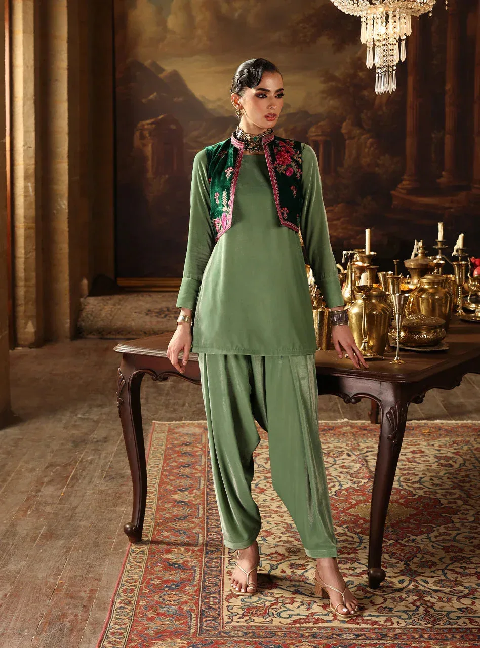 Zainab Chottani Velura Velvet Edit 25 Sage Green Velvet – view 4 – Poshaq