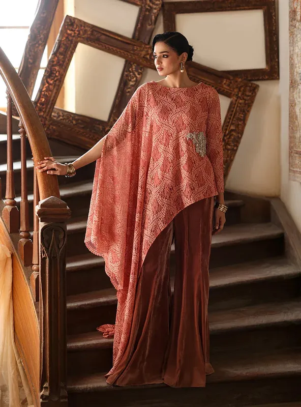 Zainab Chottani Velura Velvet Edit 25 Peach Velvet – view 1 – Poshaq