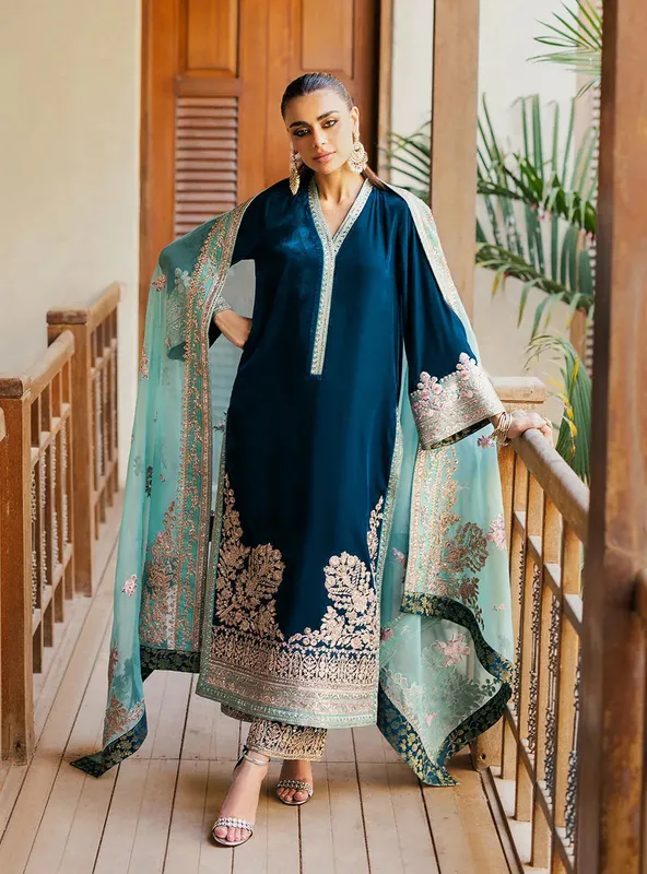 Zainab Chottani Velvet 25 Zinc Raw Silk – view 1 – Poshaq