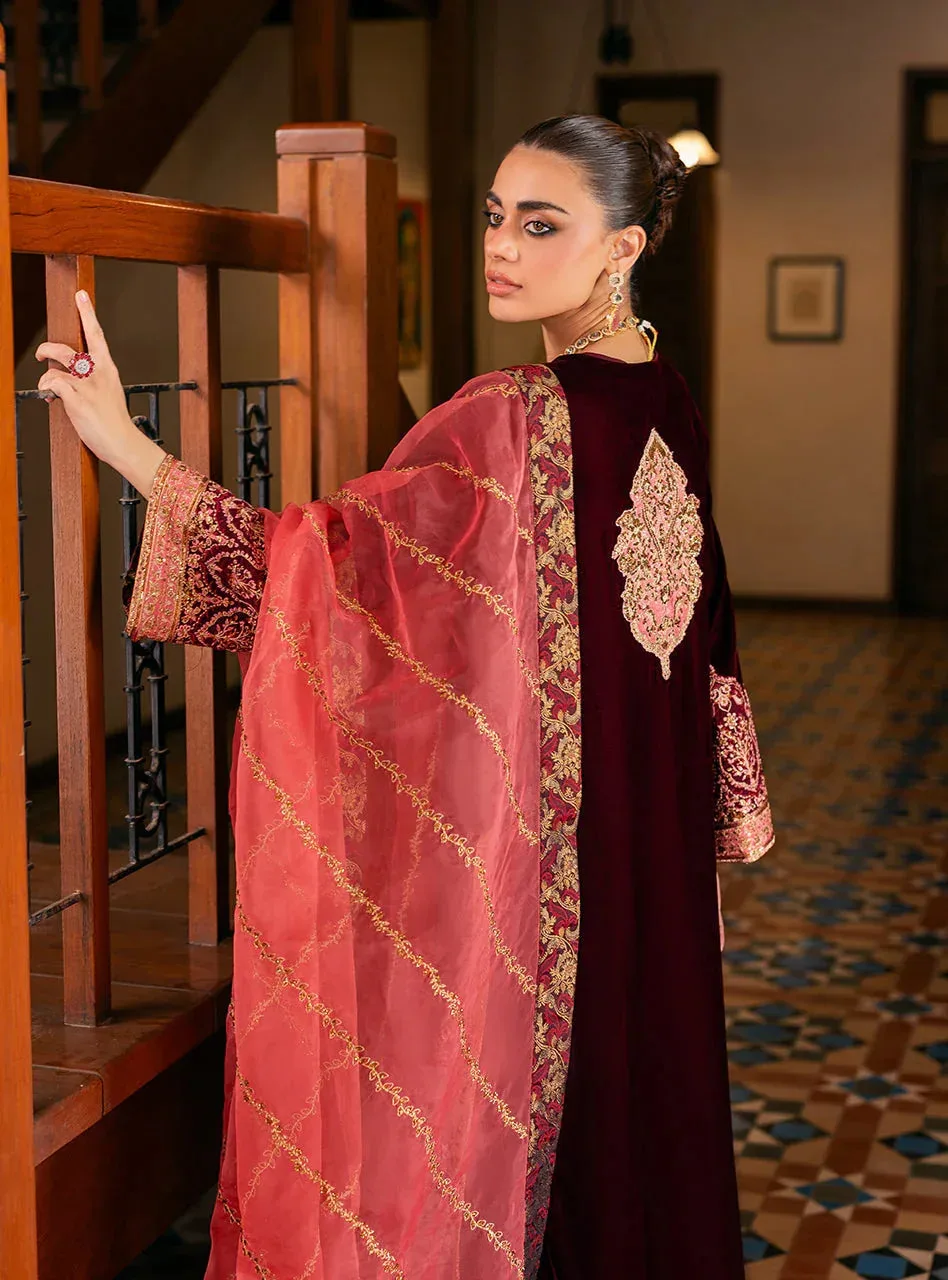 Zainab Chottani Velvet 25 Burgundy Raw Silk – view 2 – Poshaq