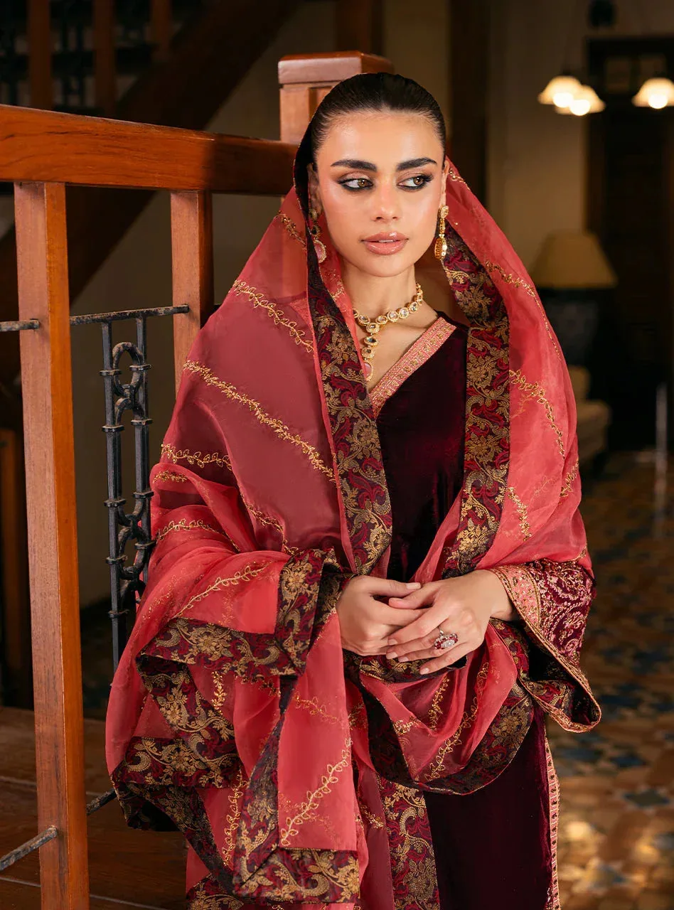 Zainab Chottani Velvet 25 Burgundy Raw Silk – view 3 – Poshaq