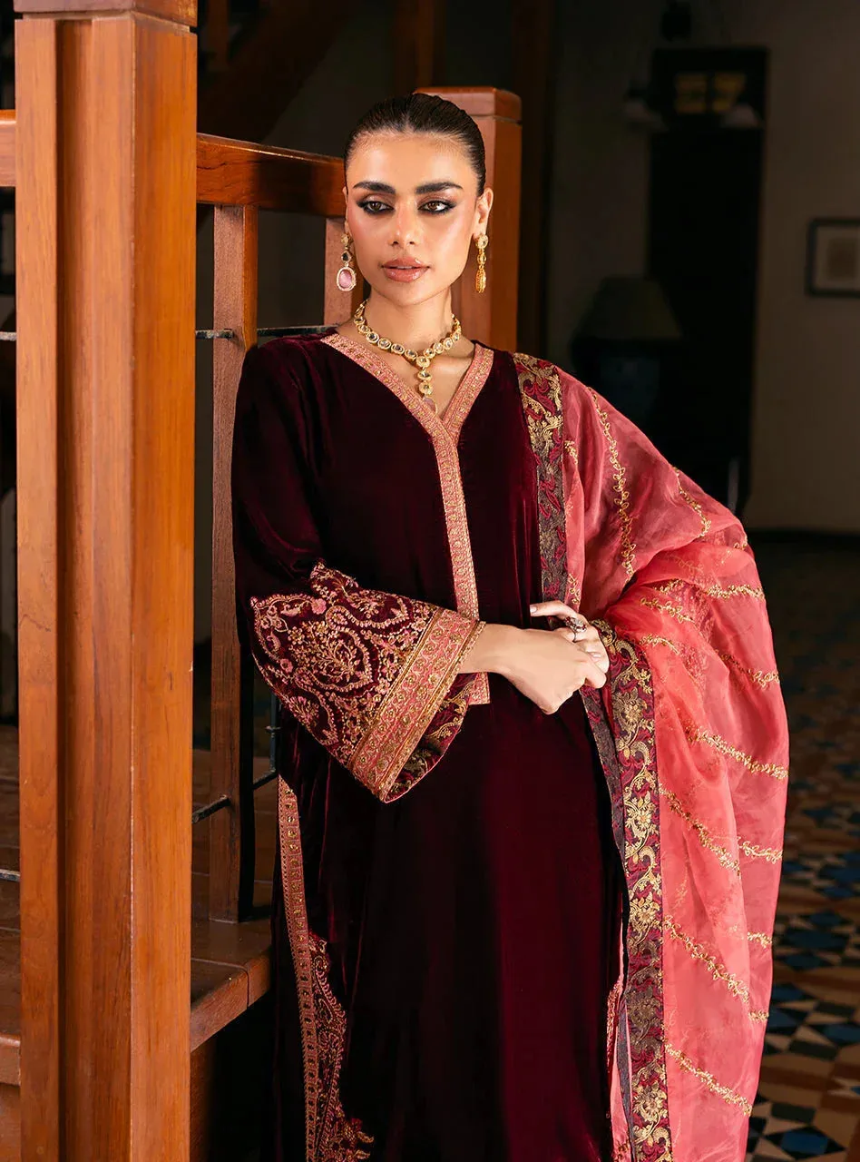 Zainab Chottani Velvet 25 Burgundy Raw Silk – view 4 – Poshaq