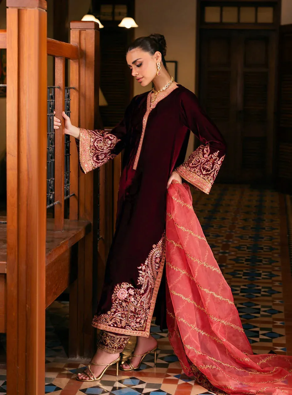 Zainab Chottani Velvet 25 Burgundy Raw Silk – view 5 – Poshaq