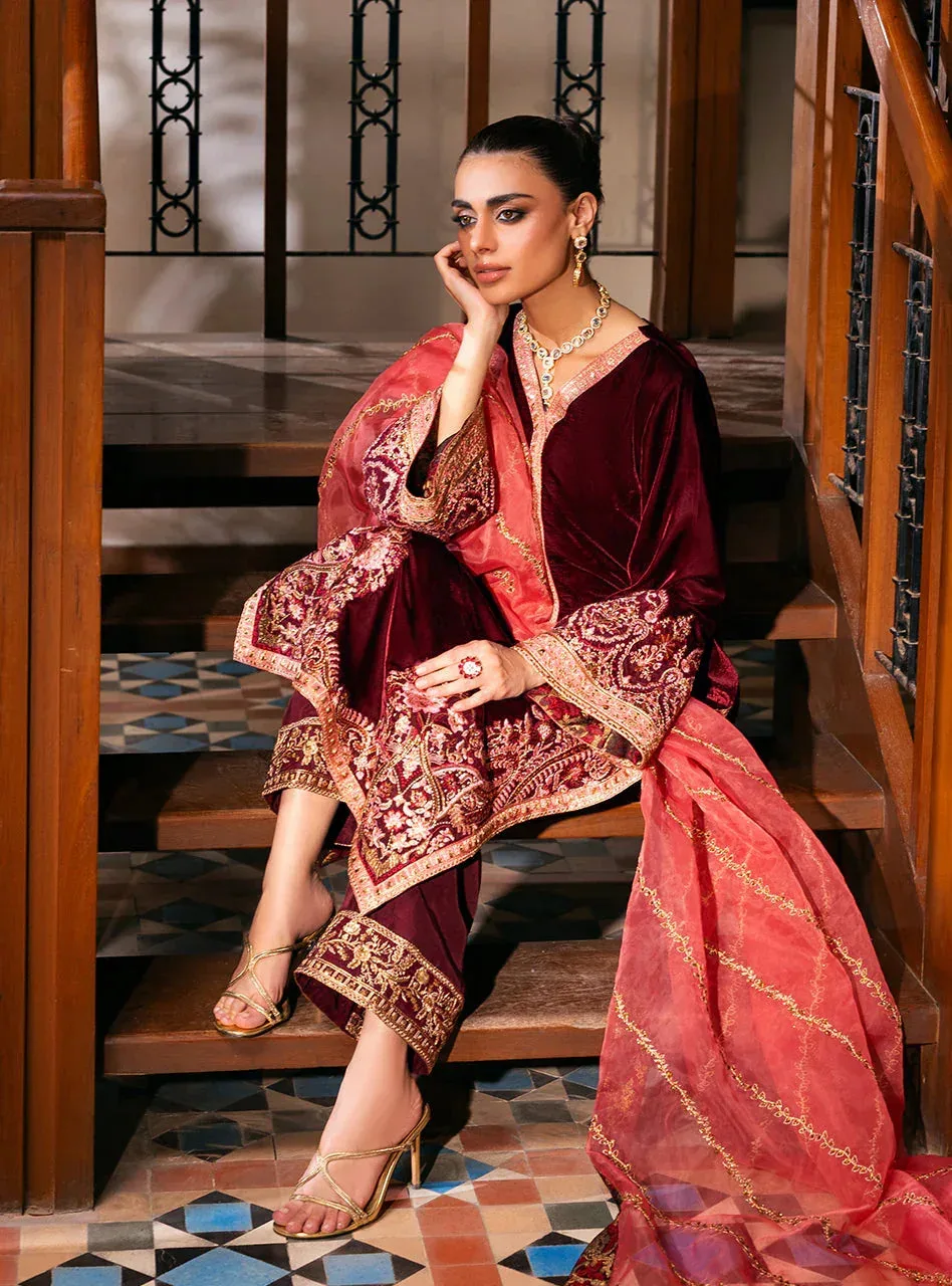 Zainab Chottani Velvet 25 Burgundy Raw Silk – view 6 – Poshaq
