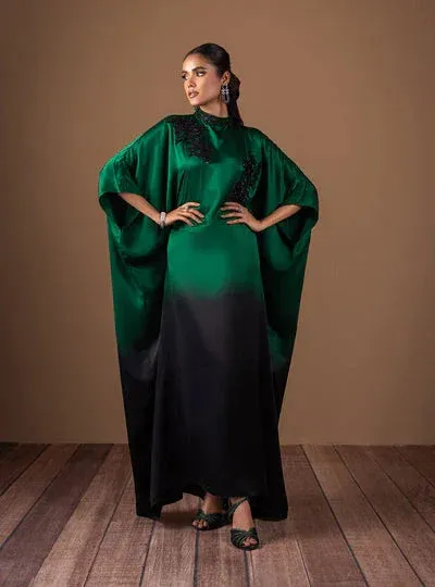 Zainab Chottani The Kaftan Edit Emerald Green Silk – view 1 – Poshaq
