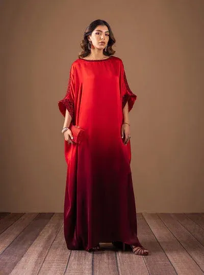 Zainab Chottani The Kaftan Edit Red Silk – view 1 – Poshaq