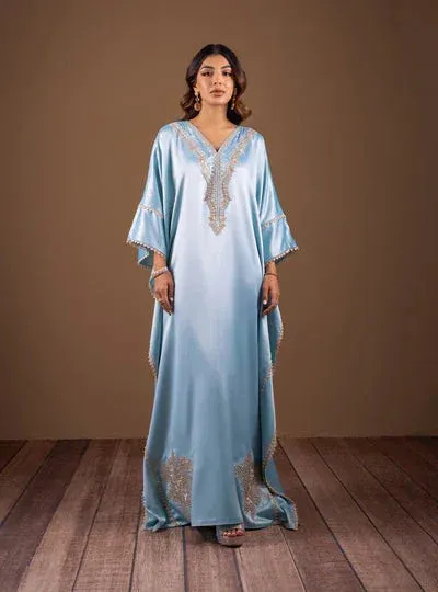 Zainab Chottani The Kaftan Edit Ice Blue Silk – view 1 – Poshaq