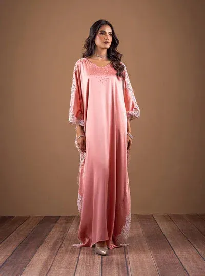 Zainab Chottani The Kaftan Edit Tea Pink Silk – view 1 – Poshaq