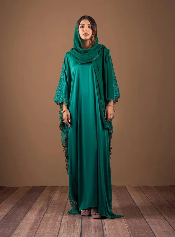 Zainab Chottani The Kaftan Edit Emerald Green Silk – view 1 – Poshaq