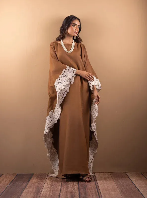 Zainab Chottani The Kaftan Edit Brown Linen – view 1 – Poshaq