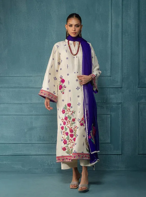 Zainab Chottani Luxe Edit 25 Pearl White Raw Silk – view 1 – Poshaq