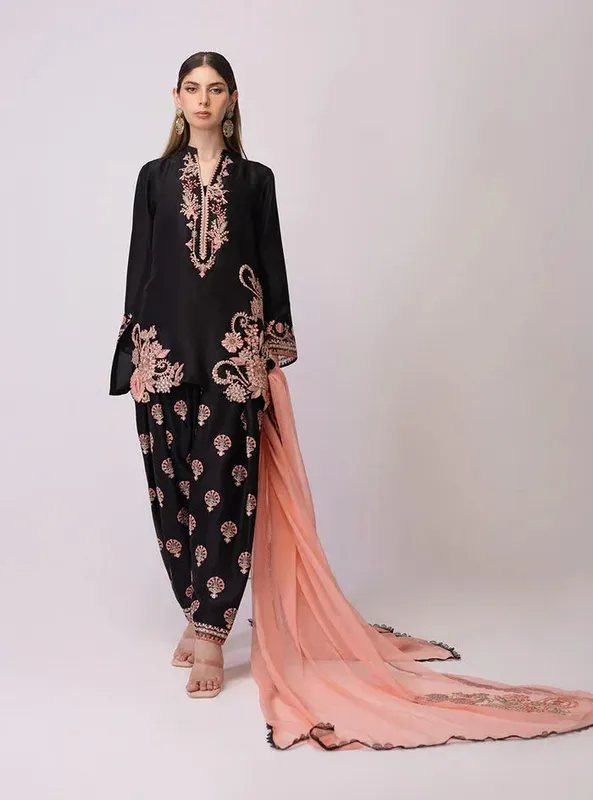 Zainab Chottani Luxe Edit 25 Black Raw Silk – view 1 – Poshaq